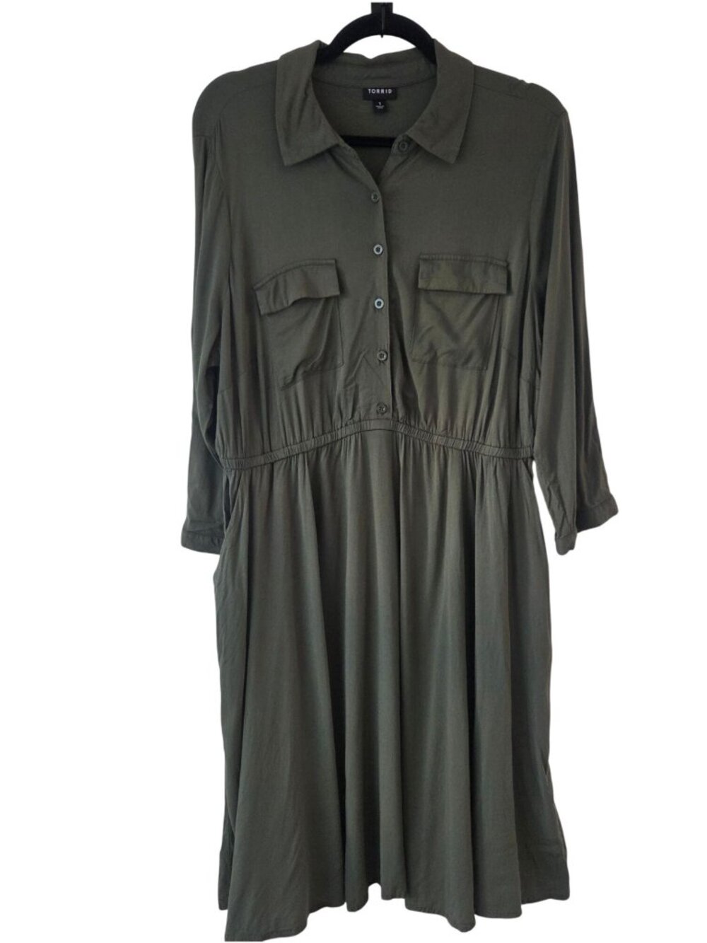 Torrid Olive Green Shirt Dress Fall Minimalist Pockets Women's 1X